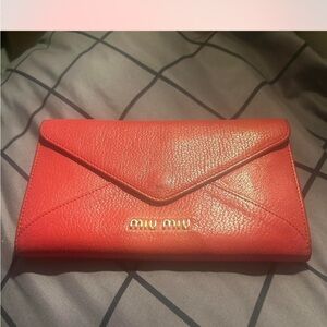 Miu Miu Red Wallet Pebbled Leather